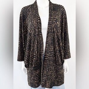Chico's Open Kimono Cardigan Modest top 
Black, Tan Patterned Cardigan Sz:2